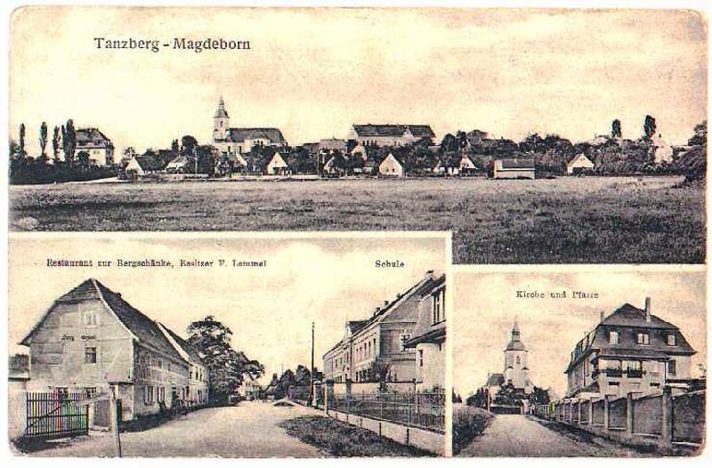 Tanzberg - Magdeborn, Restaurant zur Bergschänke, Schule, Kirche und Pfarre